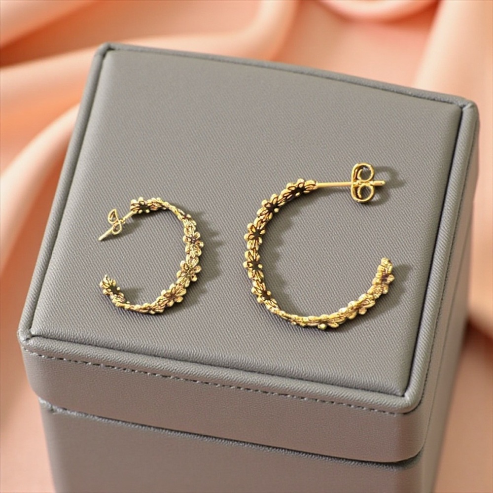 Gold Floral Detail Hoop Earrings